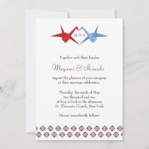 Convites Origami Cranes o casamento (escarlate + Azul de C)