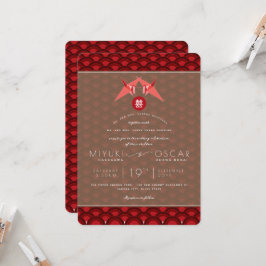 Convites Origami Red Paper Cranes Scallop Casamento Asiátic