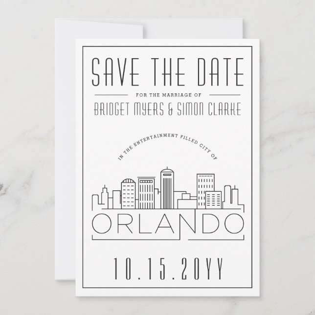 Convites Orlando, Fl Wedding Stylized Skyline Save-the-Date (Frente)