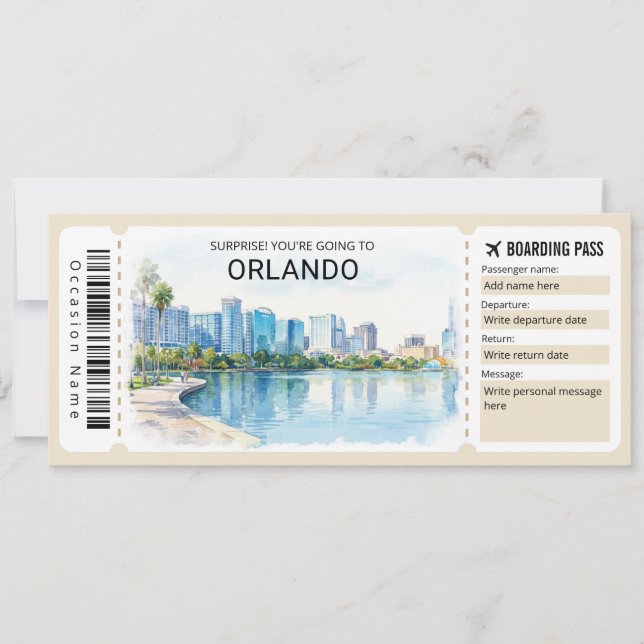 Convites Orlando Trip Boarding Pass Ticket (Frente)