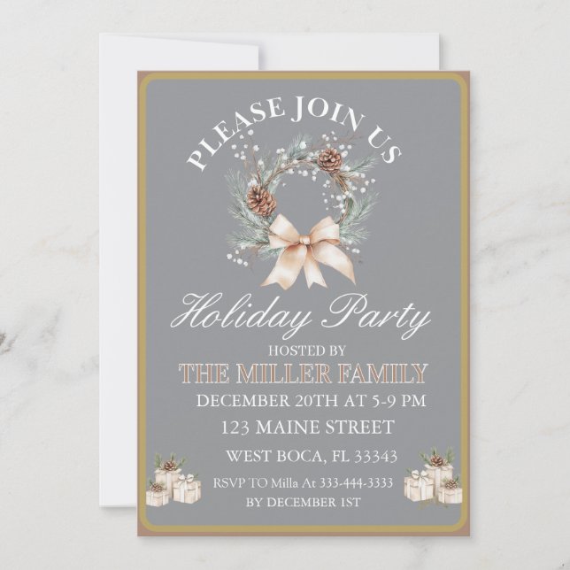 Convites Ornament  Gold&Silver Christmas Party  (Frente)