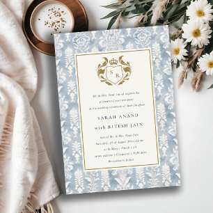Convites Ornamentado Azul Azul Dourado Damasco Casamento Aq