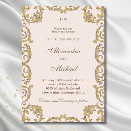 Convites Ornamentado bege Monograma Vintage Casamento Barro