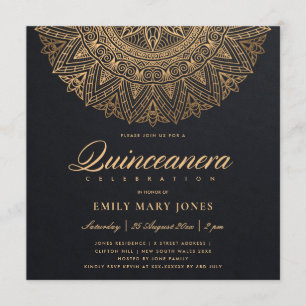 CONVITES ORNAMENTADO CLÁSSICO DOURADO LUXE MANDALA QUINCEAN