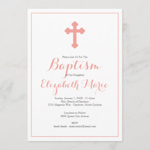 Convites Ornamentado Cross Pink Girl Baptism Christening