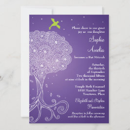 Convites Ornamentado da árvore da vida roxa Mitzvah