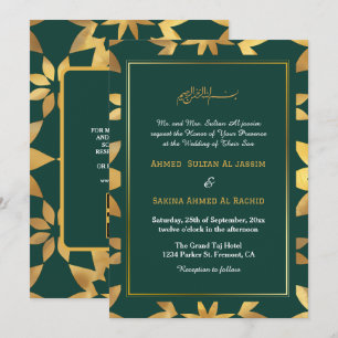 Convites Ornamentado de Quadro Dourado Casamento Muçulmano
