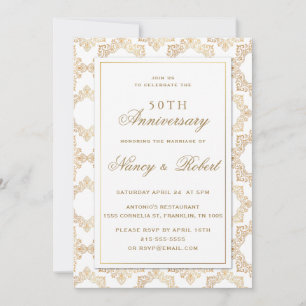 Convites Ornamentado Dourado - 50º Aniversário de Casamento