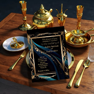 Convites Ornamentado dourado armação azul preto