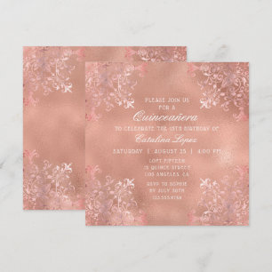 Convites Ornamentado Dourado Elegante Quinceañera Floral