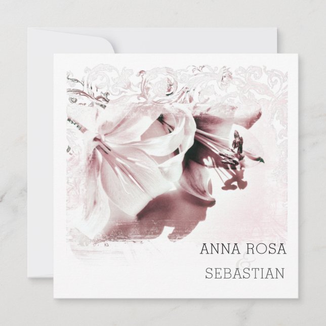 Convites *~* Ornamentado Floral Lily AR12 QR FOTO RSVP Casa (Frente)