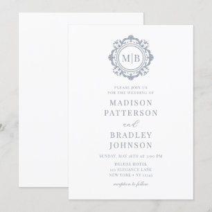 Convites Ornamentado Floral Monograma Silver Elegante De Ca