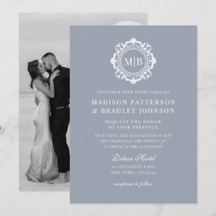 Convites Ornamentado Floral Monograma Silver Elegante De Ca