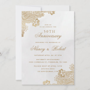 Convites Ornamentado Gold Foil Lace 50º Aniversário de Casa