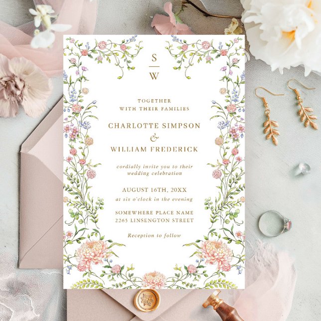 Convites Ornamentado Grace Pastel Blush Casamento Floral (Criador carregado)