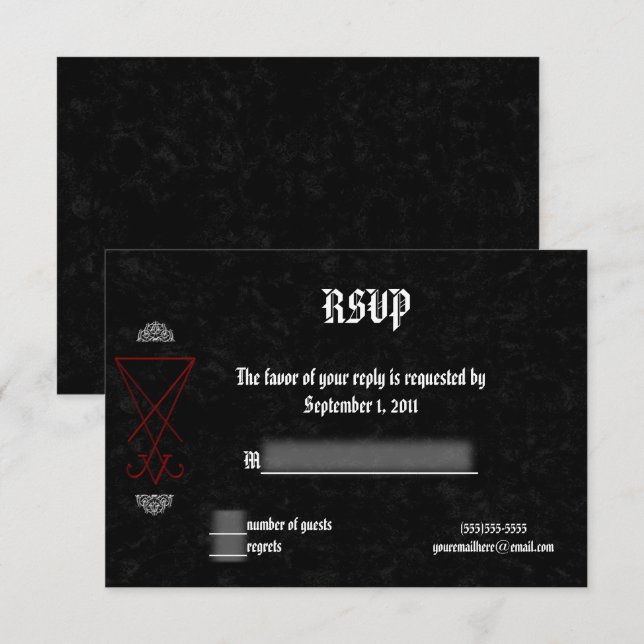 Convites Ornamentado Luciferian Occult Gótico Wedding RSVP (Frente/Verso)