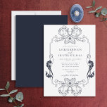 Convites Ornamentado Marinho Azul Linha Floral Arte Monogra<br><div class="desc">Apresentando nosso belo convite de casamento da arte floral azul marinho ornamentado azul! Este convite elegante apresenta uma nod para art nouveau, com sua borda ornamentado e suas iniciais monográficas. A maneira perfeita de dar o tom para o seu grande dia, este convite é para impressionar os seus convidados. Seu...</div>