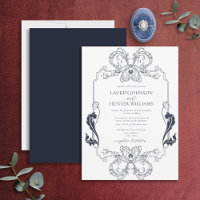 Ornamentado Marinho Azul Linha Floral Arte Monogra