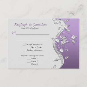 Convites Ornamentado Purple e Silver Flowers Menu Swirls RS