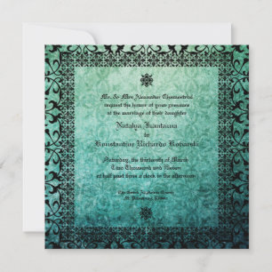 Convites Ornamentado Quadrado Casamento Gótico Damask  Con
