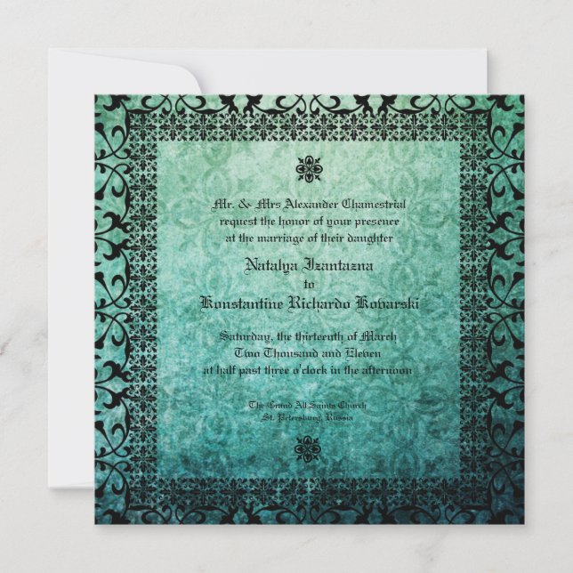Convites Ornamentado Quadrado Casamento Gótico Damask  Conv (Frente)