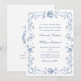 Convites Ornamentado Renascentista Casamento Azul Dusty