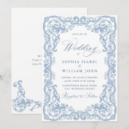 Convites Ornamentado Renascentista Casamento Azul Dusty