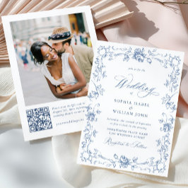 Convites Ornamentado Renascentista Casamento Azul Dusty