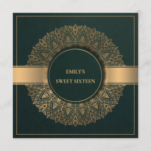 CONVITES ORNAMENTADO VERDE DOURADO DE CLASSE MANDALA DOCE 1