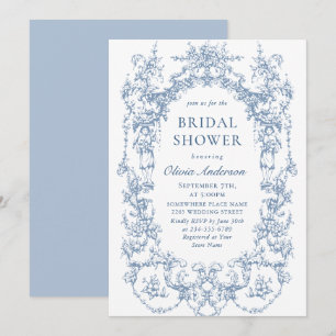 Convites Ornamentado Victoriano Chá de panela Azul Dusty