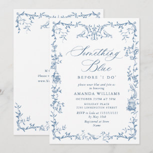 Convites Ornamentado Victoriano Chá de panela Floral Azul E