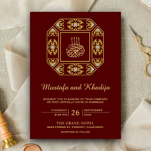Convites Ornamentado Vintage Dourado Casamento Vermelho Isl