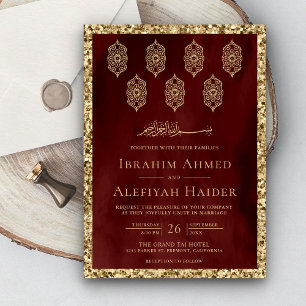 Convites Ornamentado Vintage Lanternas Maroon Casamento Muç