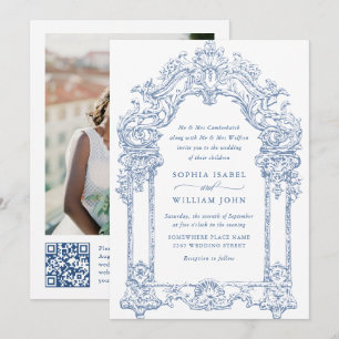 Convites Ornamentado Vitoriano Azul Grace Casamento Floral