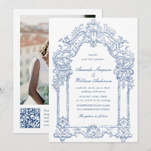 Convites Ornamentado Vitoriano Azul Grace Casamento Floral