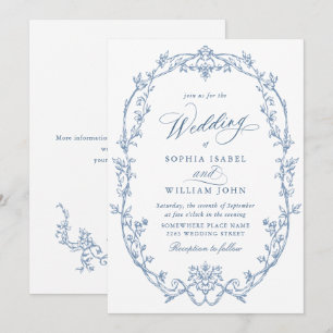 Convites Ornamentado Vitoriano Elegante Casamento Azul Dust