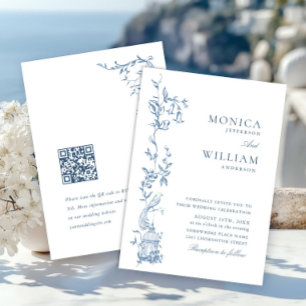 Convites Ornamentado Vitoriano Elegante Casamento Azul Dust