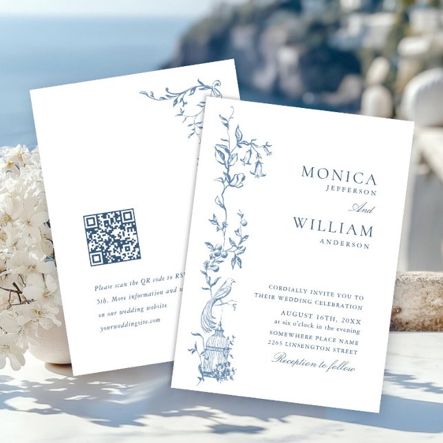 Convites Ornamentado Vitoriano Elegante Casamento Azul Dust (Criador carregado)