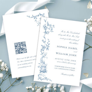 Convites Ornamentado Vitoriano Elegante Casamento Azul Dust