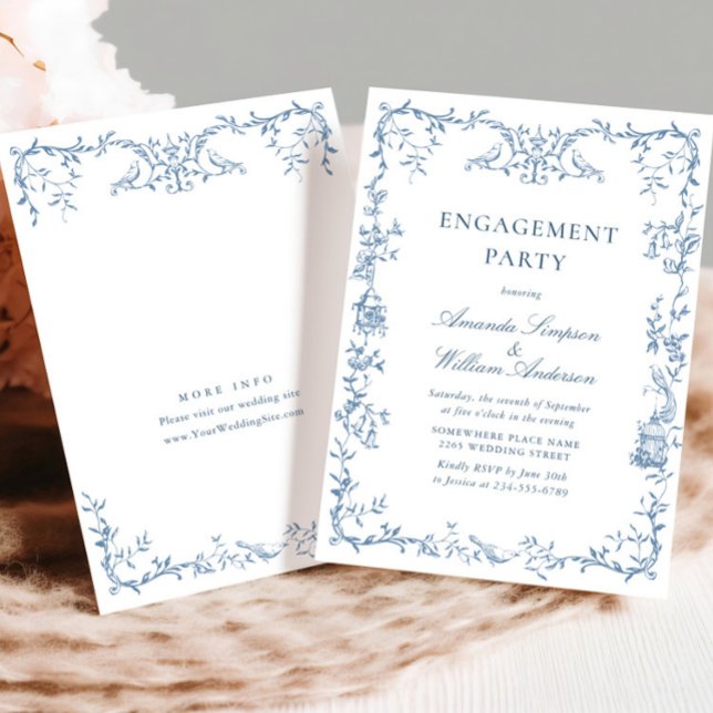 Convites Ornamentado Vitoriano FESTA DE NOIVADO Floral Azul (Criador carregado)