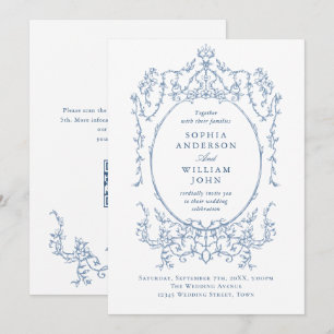 Convites Ornamentado vitoriano Floral Dusty Blue Código QR
