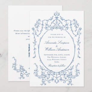 Convites Ornamentado vitoriano Floral Dusty Blue Código QR