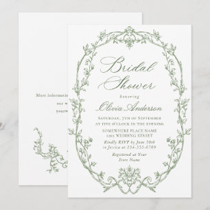 Convites Ornamentado Vitoriano Floral Sage Chá de panela Ve