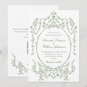 Convites Ornamentado vitoriano Floral Sage Green Código QR 