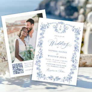 Convites Ornamentado vitoriano Grace Blue Floral Wedch códi