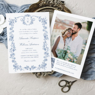 Convites Ornamentado vitoriano Grace Blue Floral Wedch códi