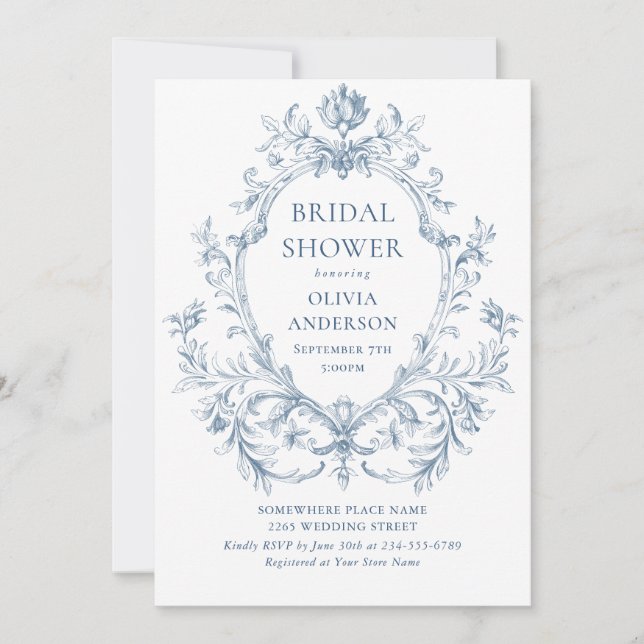 Convites Ornamentado Vitoriano Grace Dusty Chá de panela Az (Frente)