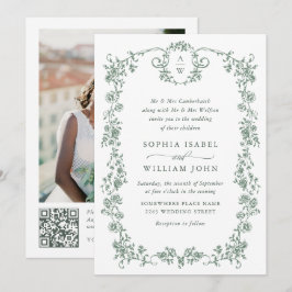 Convites Ornamentado vitoriano Grace Green Photo code QR Ca