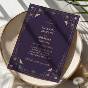 Convites Ornamental Botânico Vintage Meia-Noite