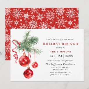 Convites Ornamento de Aquarela NATAL HOLIDAY BRUNCH